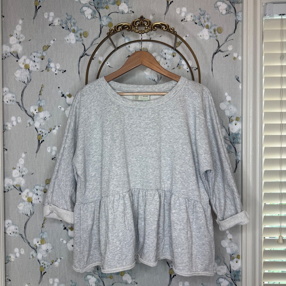 Saturday Sunday Anthropologie Grey Heather Peplum French Terry Sweatshirt MP